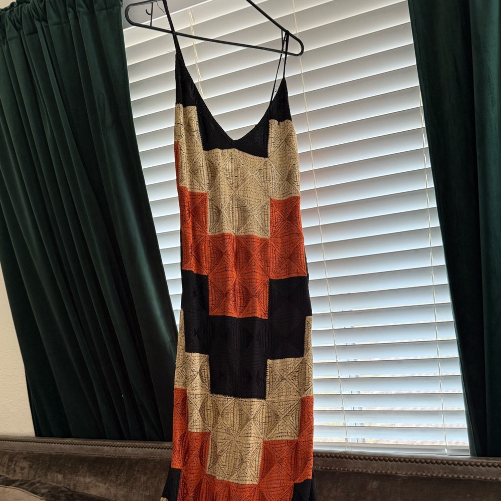 Free People Black, Orange, and Cream Asymmetrical Dress